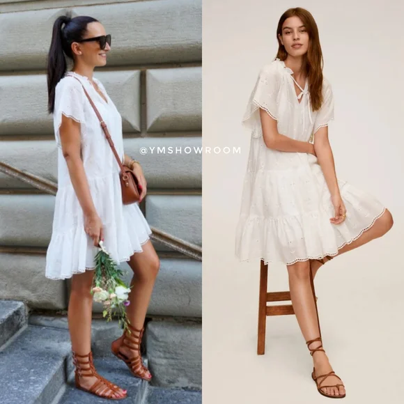 🔥Last 1🔥MANGO Embroidered cotton flare dress - Picture 2 of 8